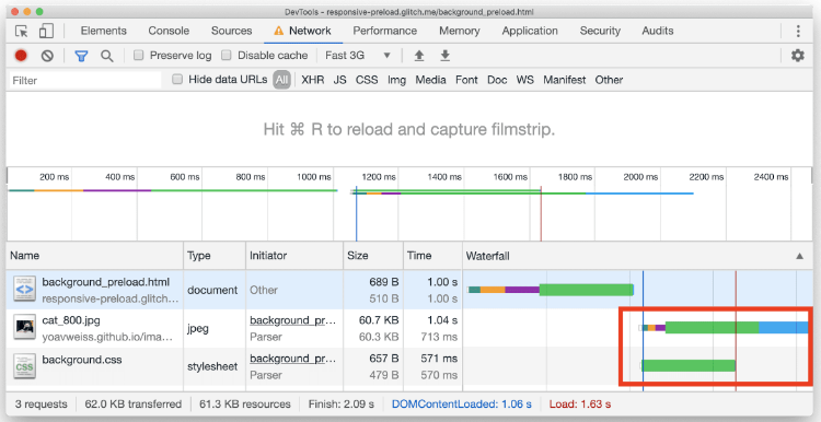 Chrome DevTools网络面板的屏幕截图