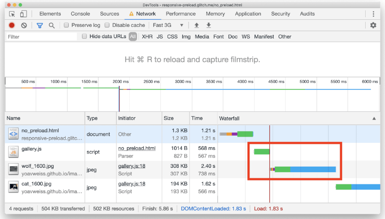 Chrome DevTools网络面板的屏幕截图