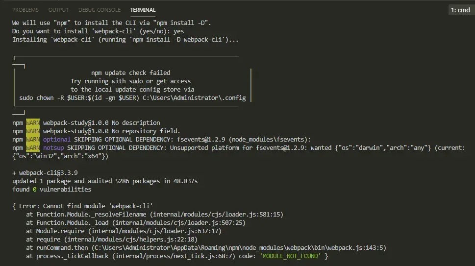 webpack本地安装报错原因