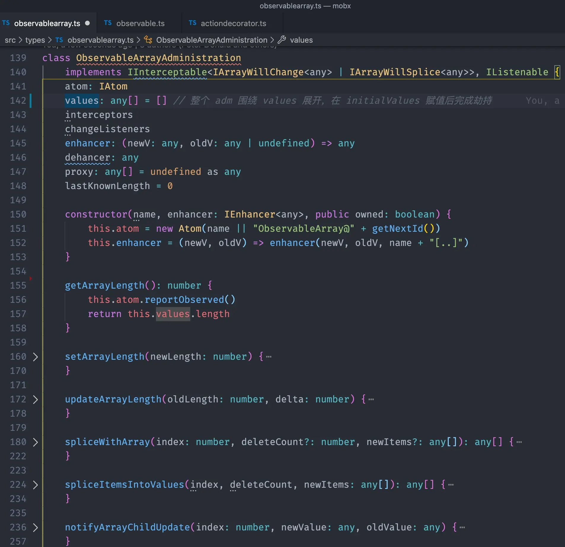 ObservableArrayAdministration