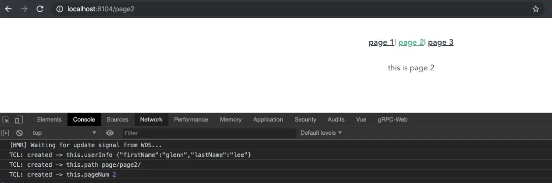 访问 page2 console 输出