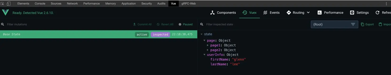 访问 page2 后 vuex state 结果