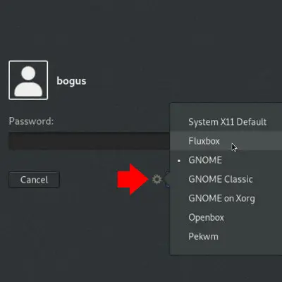 Selecting your desktop in GDM