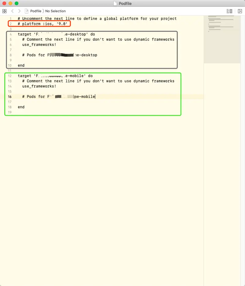 Podfile 文件默认模板内容