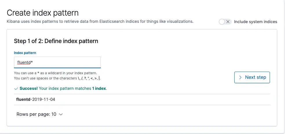 设置在 kibana 中使用的索引