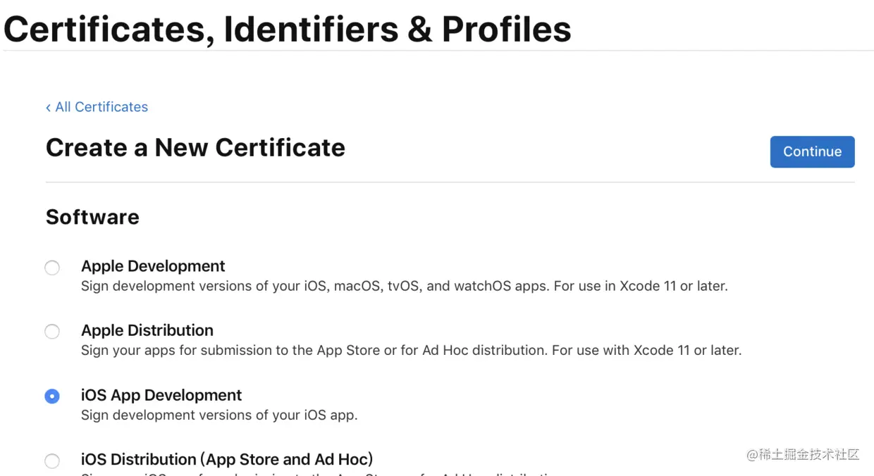 选择iOS APP Development创建证书
