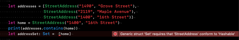 集合无法添加没有遵守Hashable协议的值