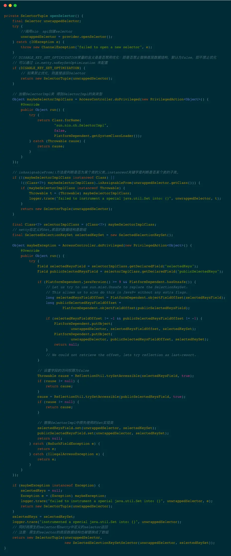openSelector()方法源码图