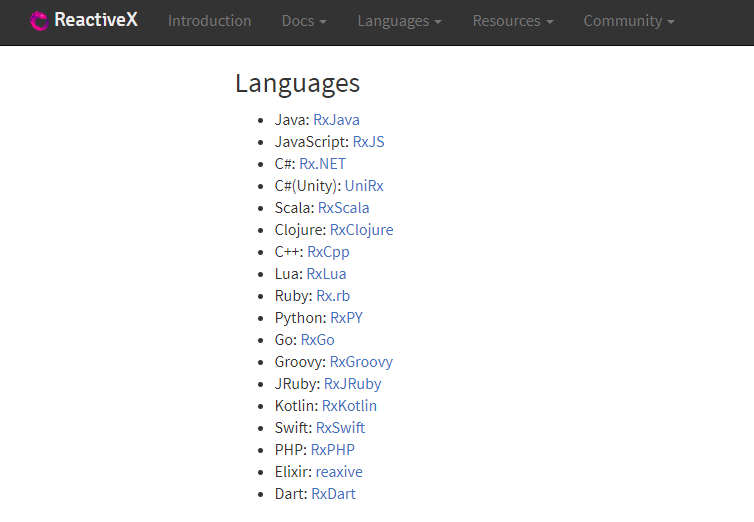 官网Rx支持的语言