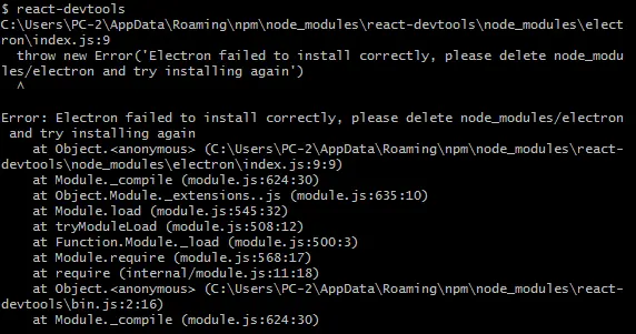 启动react-devtools报错
