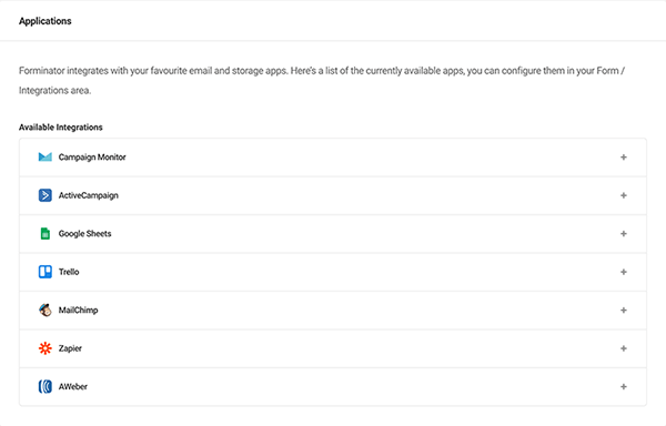 Forminator集成列表