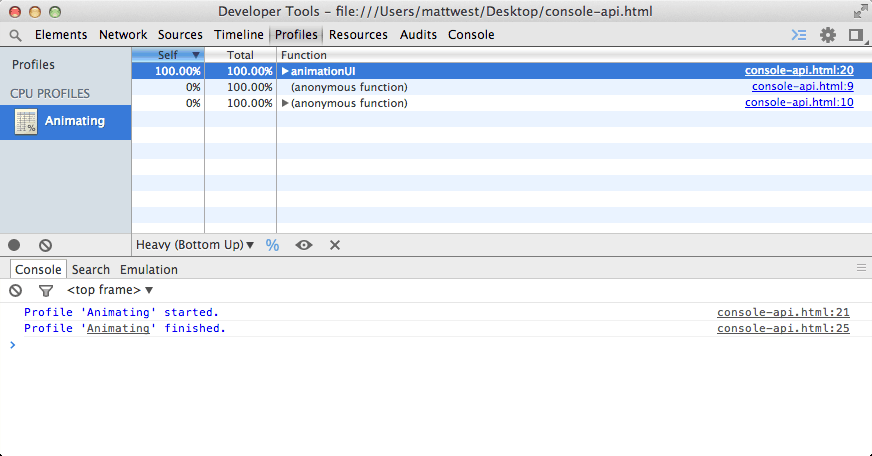 Creating a JavaScript CPU Profile with console.profile()