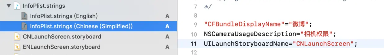应用名称与相机权限的简体中文本地化