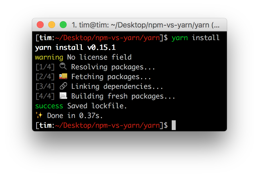 “yarn install” 命令的输出