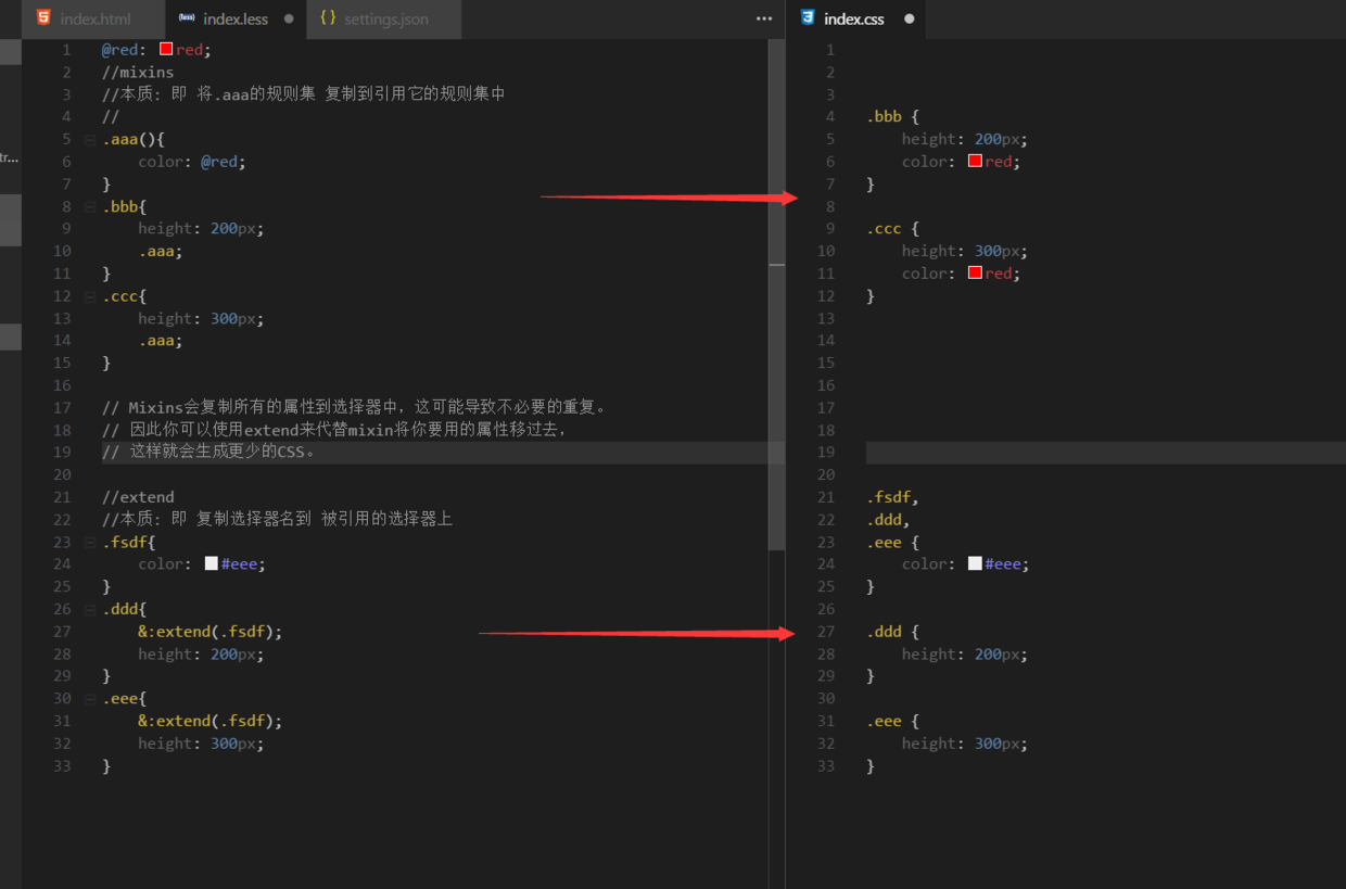 less中mixins与extend的区别