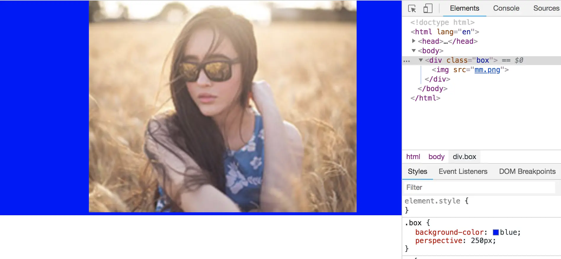 perspective值不为“none”的元素