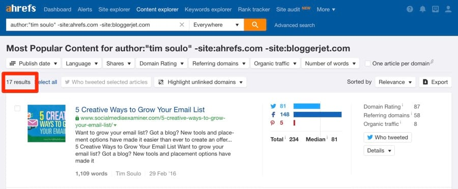 用 content explorer 搜索作者