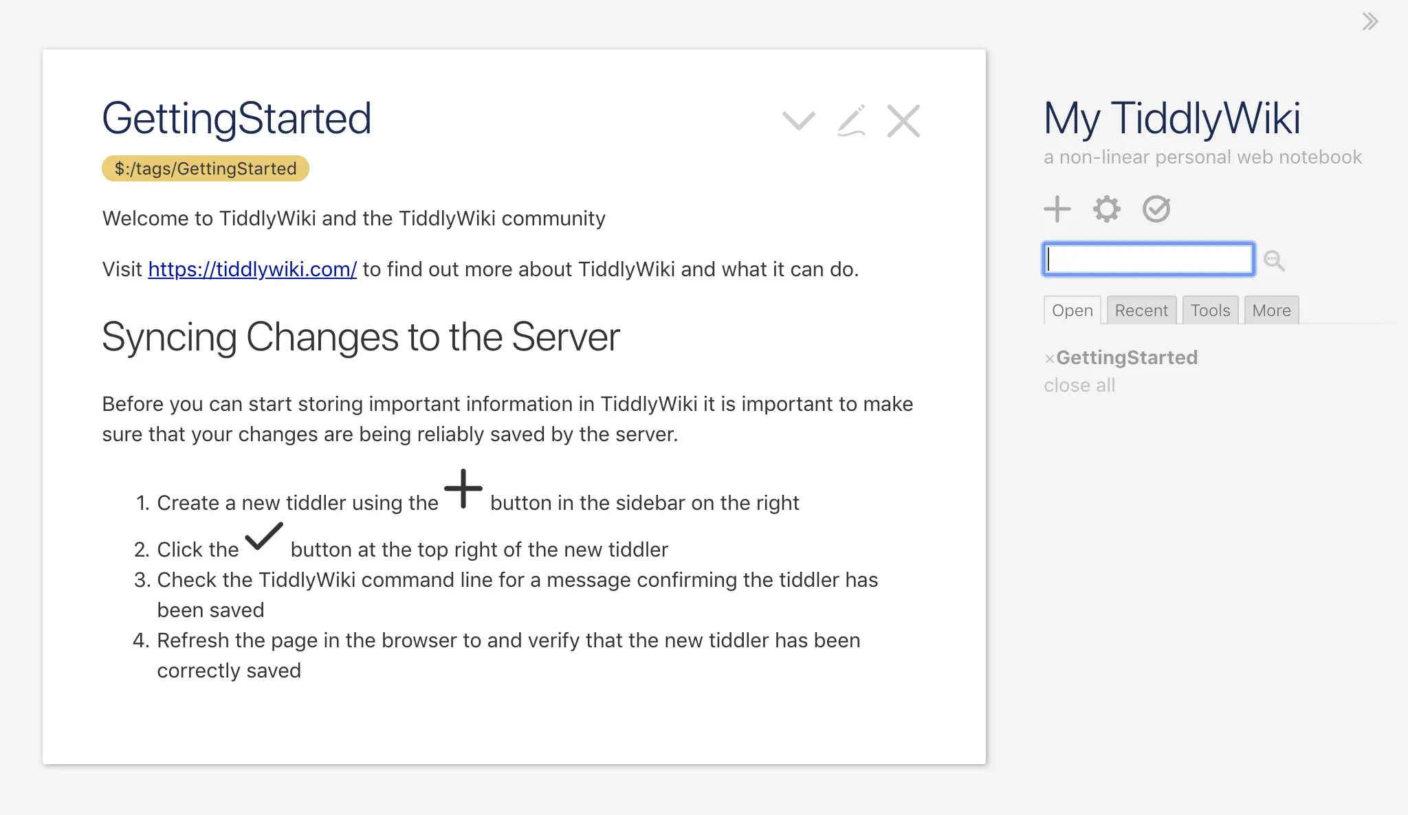 TiddlyWiki 已经就绪