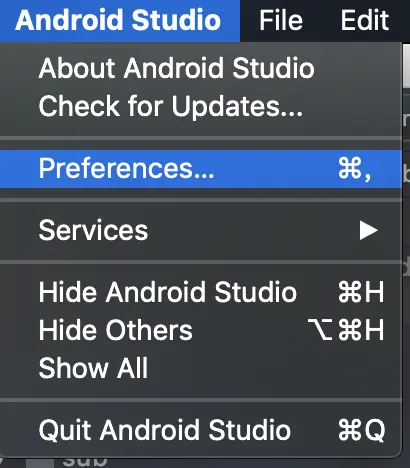 第一步：Android Studio->Preferences