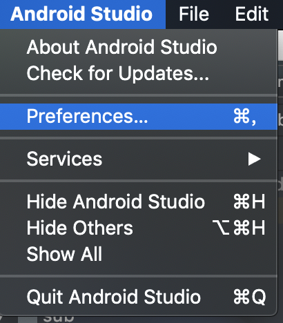 第一步：Android Studio->Preferences