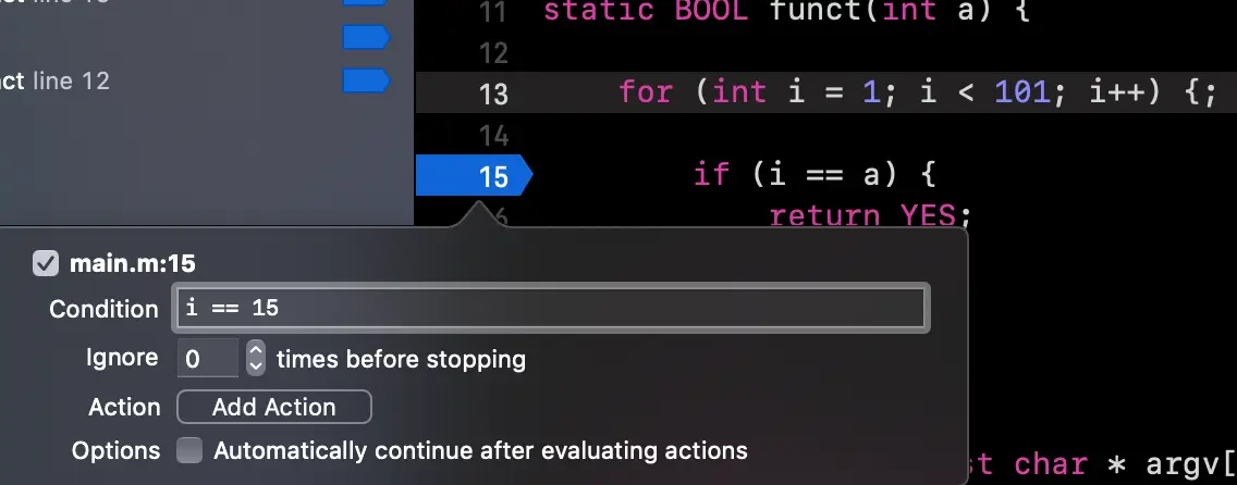 符号断点Condition编辑