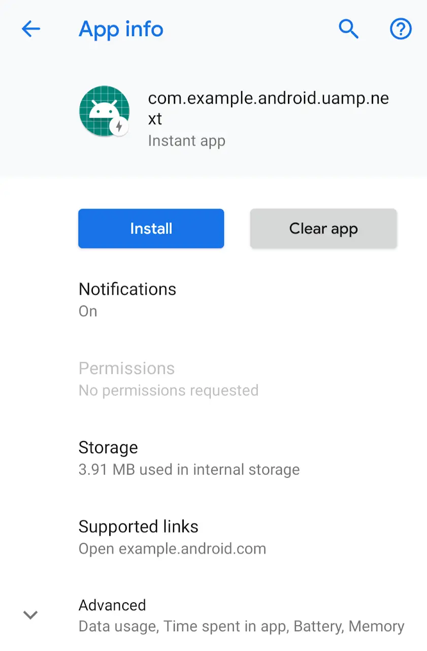 Settings 列表下的 Instant 应用 > 应用