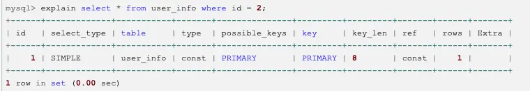 explain 涉及的各列