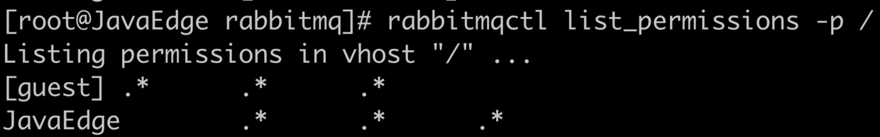 rabbitmqctl list_permissions -p /