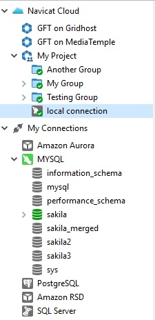 navigation pane with Navicat Cloud section
