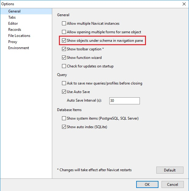 navigation pane options