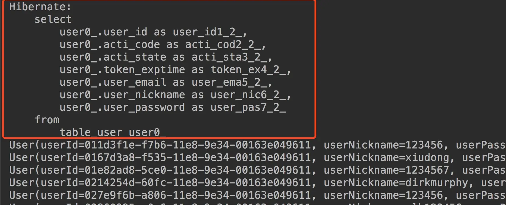 打印出查询的SQL语句和已有的记录
