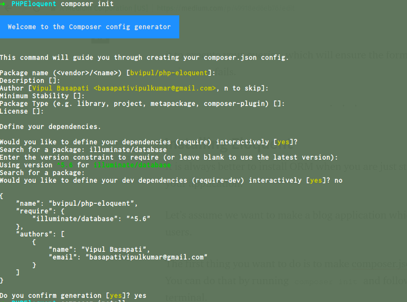 eloquent composer setup screenshot