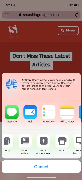 Progressive Web App in Safari