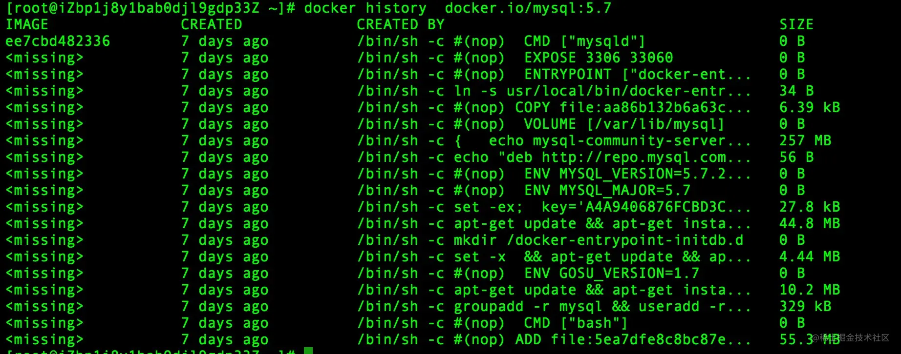 Docker history 各层信息
