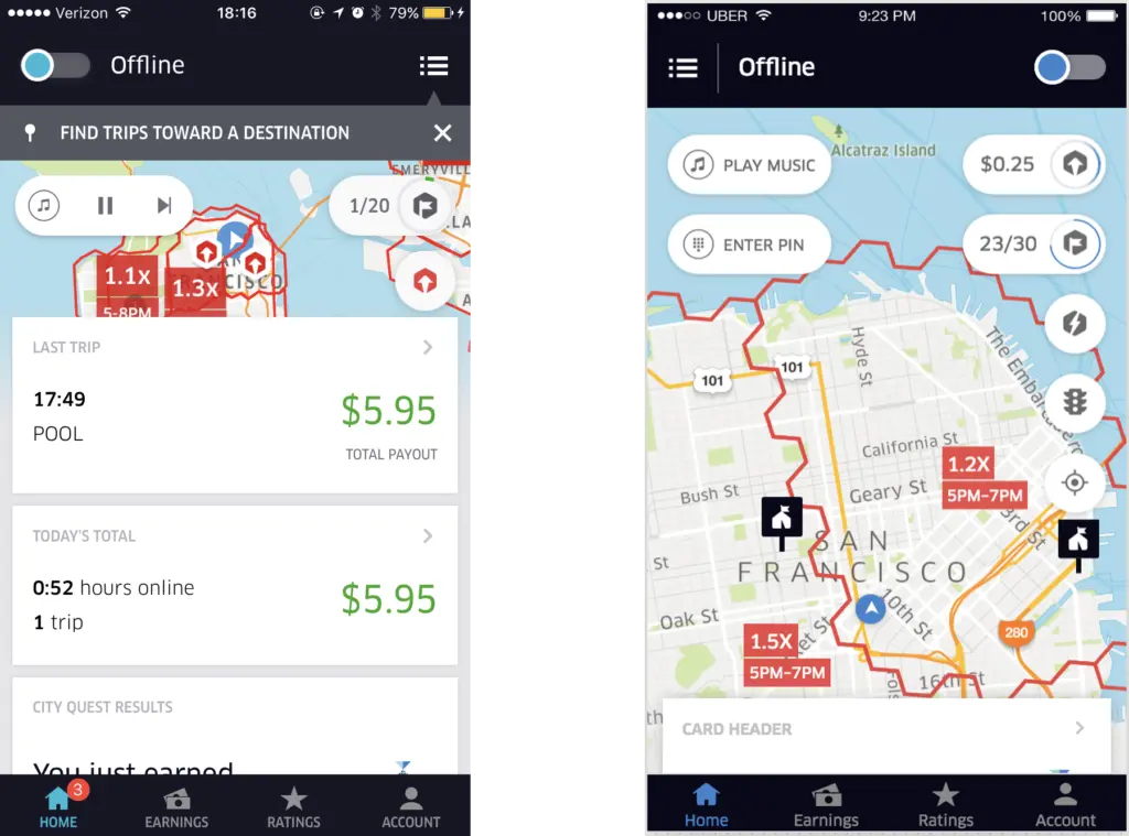 Two screenshots of the previous driver app