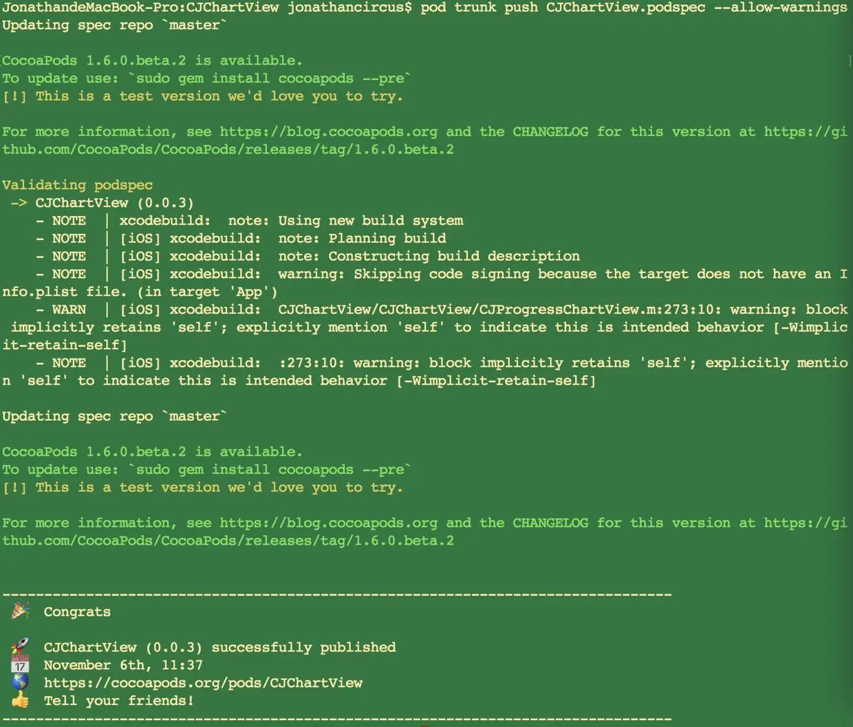 trunk推送成功终端信息