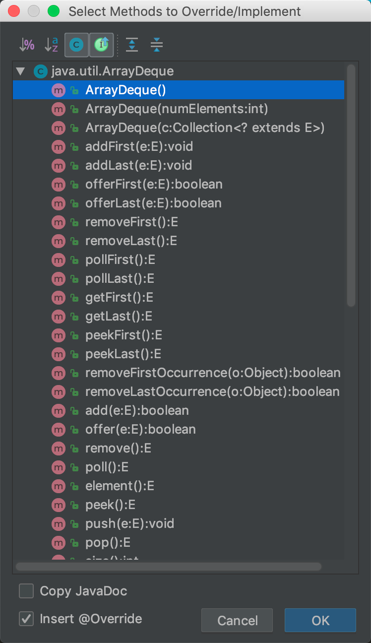 ArrayDeque实现的部分方法