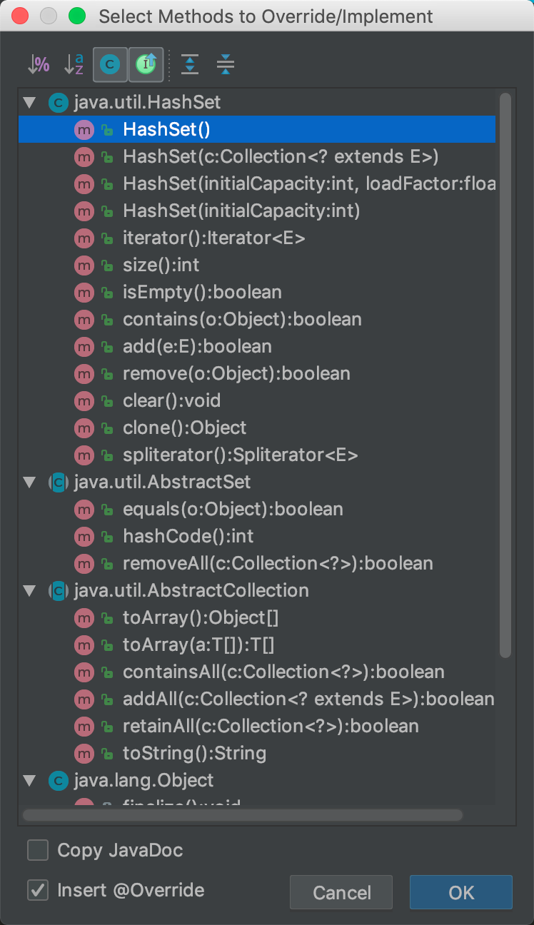 AbstractSet的部分方法