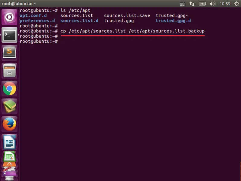 备份ubuntu默认的源地址