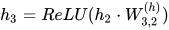 h_{3}=ReLU(h_{2}\cdot W_{3,2}^{(h)})