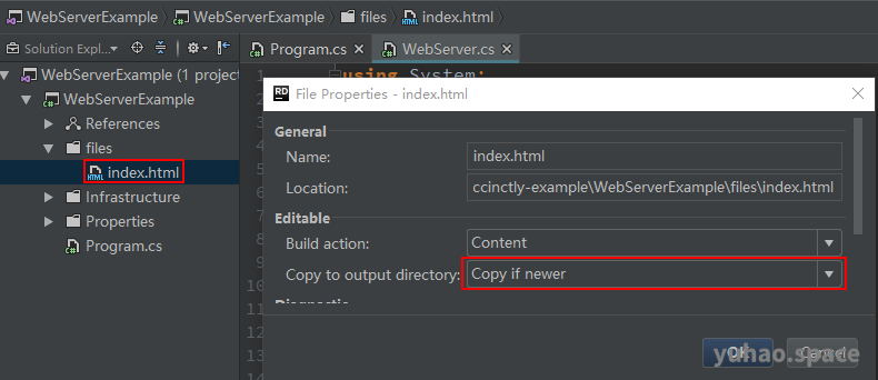 Copy html file to bin directory