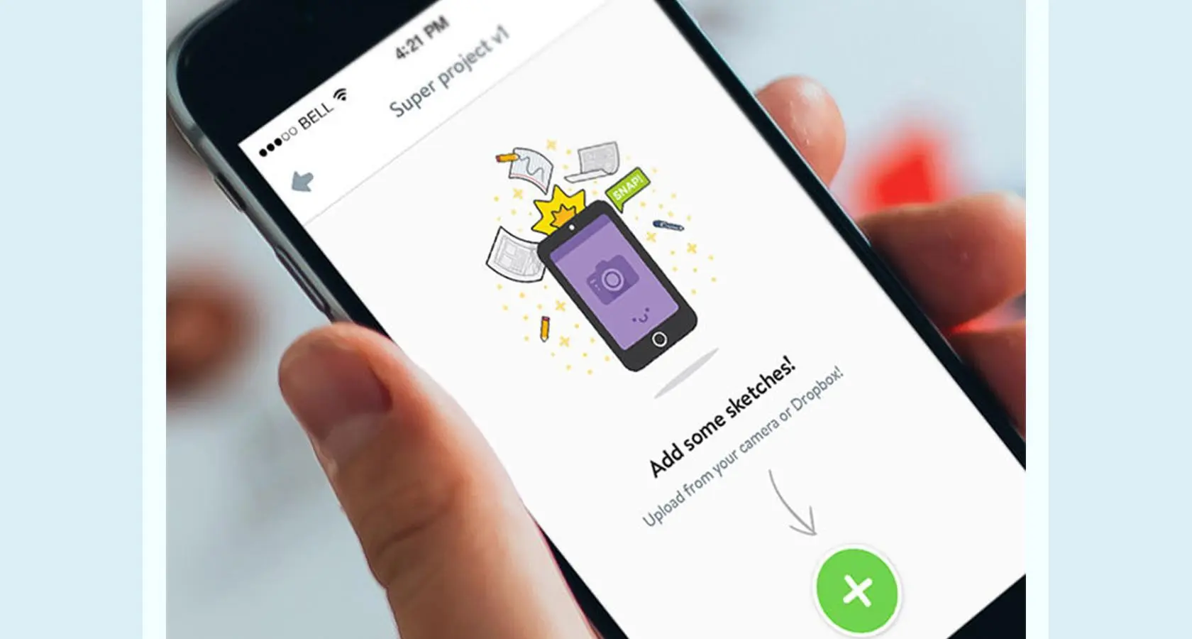移动界面的空状态解释了用户为什么会看到这个错误页面，并提供了两个操作来解决错误。（由 Murat Mutlu 设计）