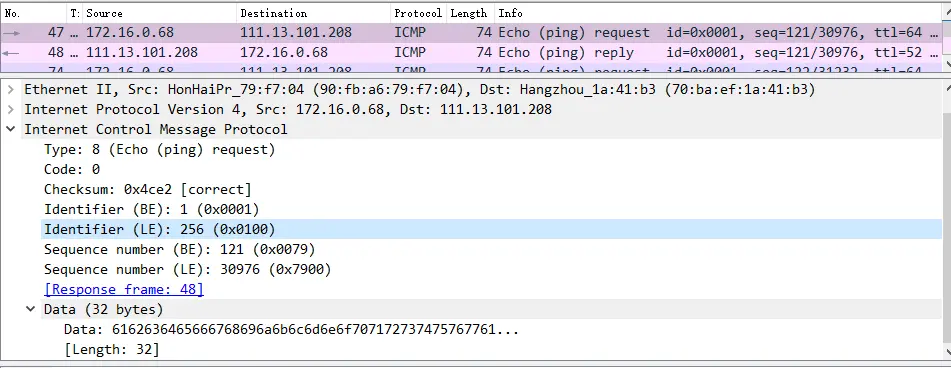 图4. ping的ICMP回显请求数据包