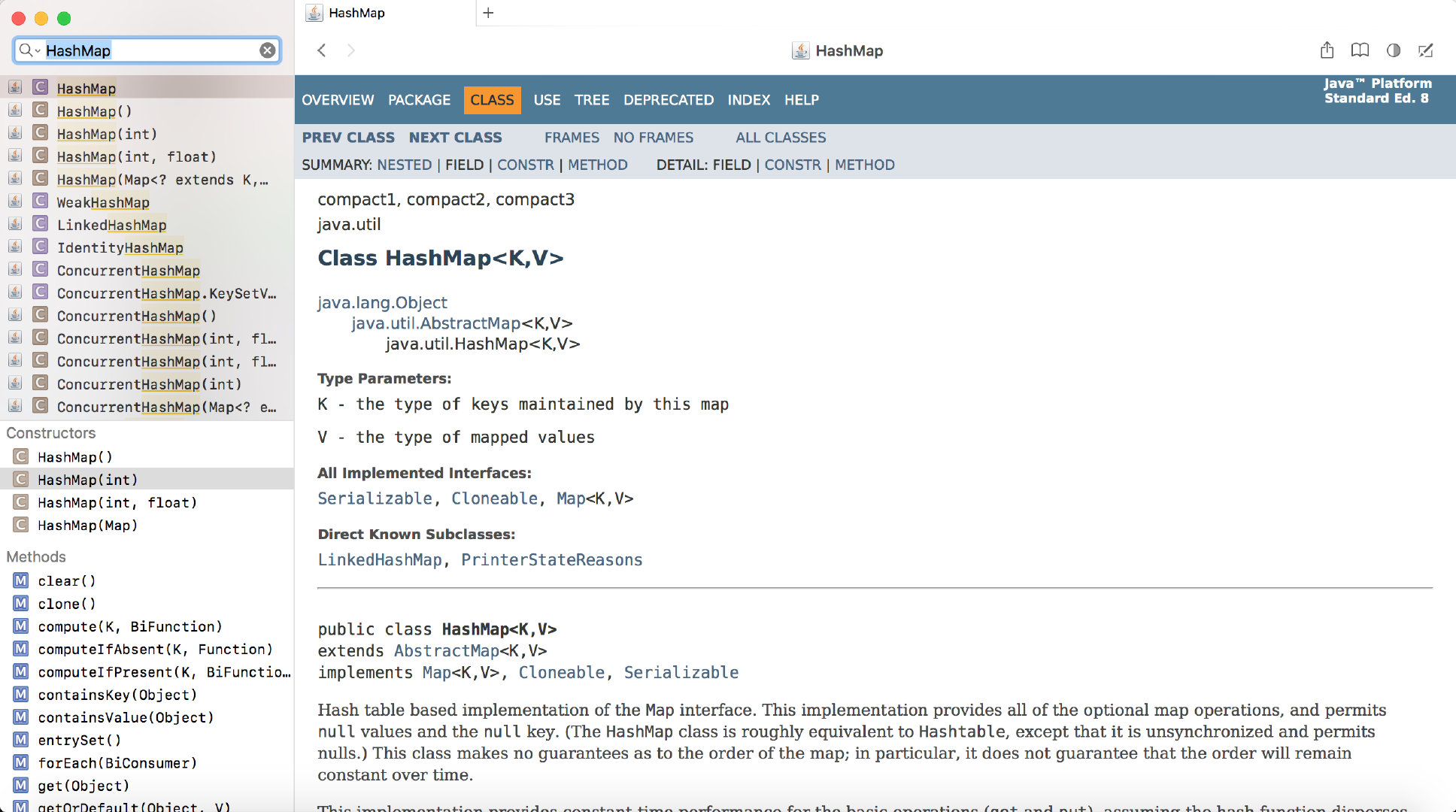 下载完Java文档，搜索HashMap