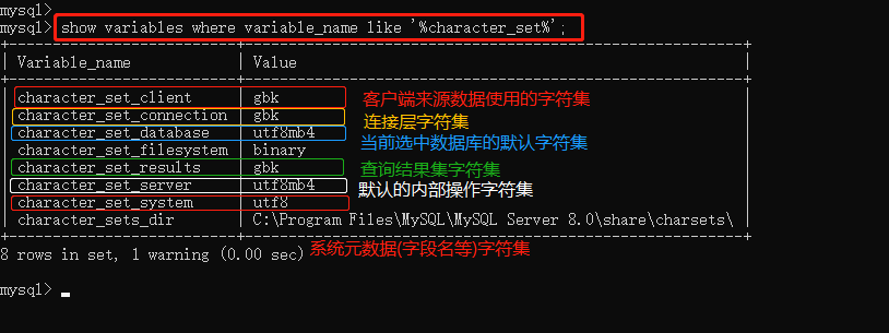 查使用数据库字符集设置