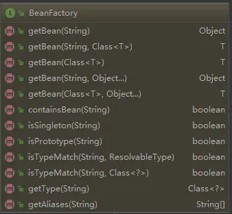 BeanFactory接口定义