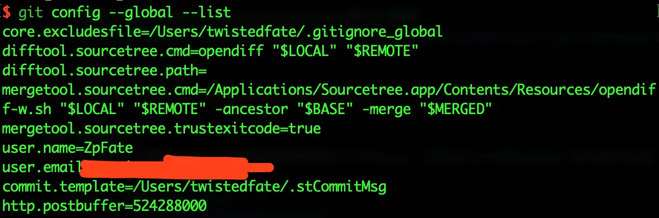 git config --global --list