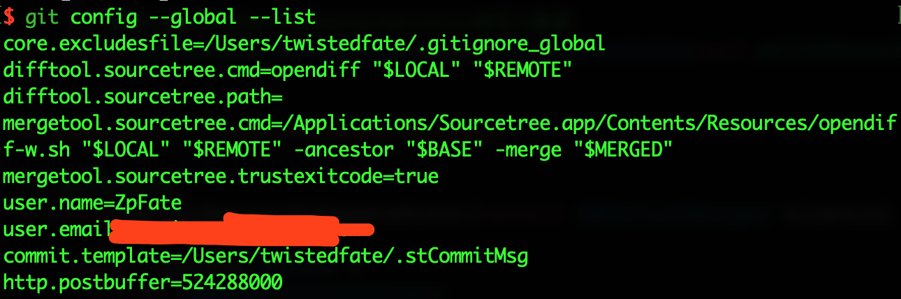 git config --global --list