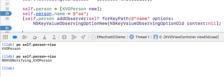 对象添加KVO监听之后isa的变换