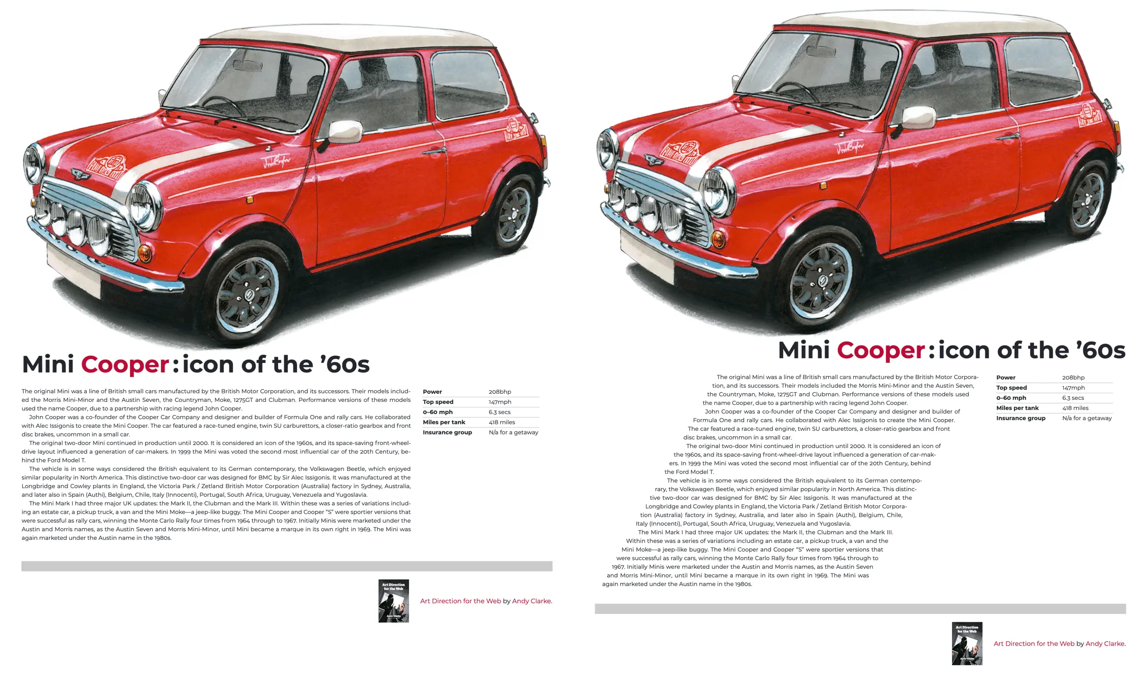 左图：一种缺乏活力的可展现但却很普通的设计。右图：使用 CSS Shapes 展示了乐趣和速度。